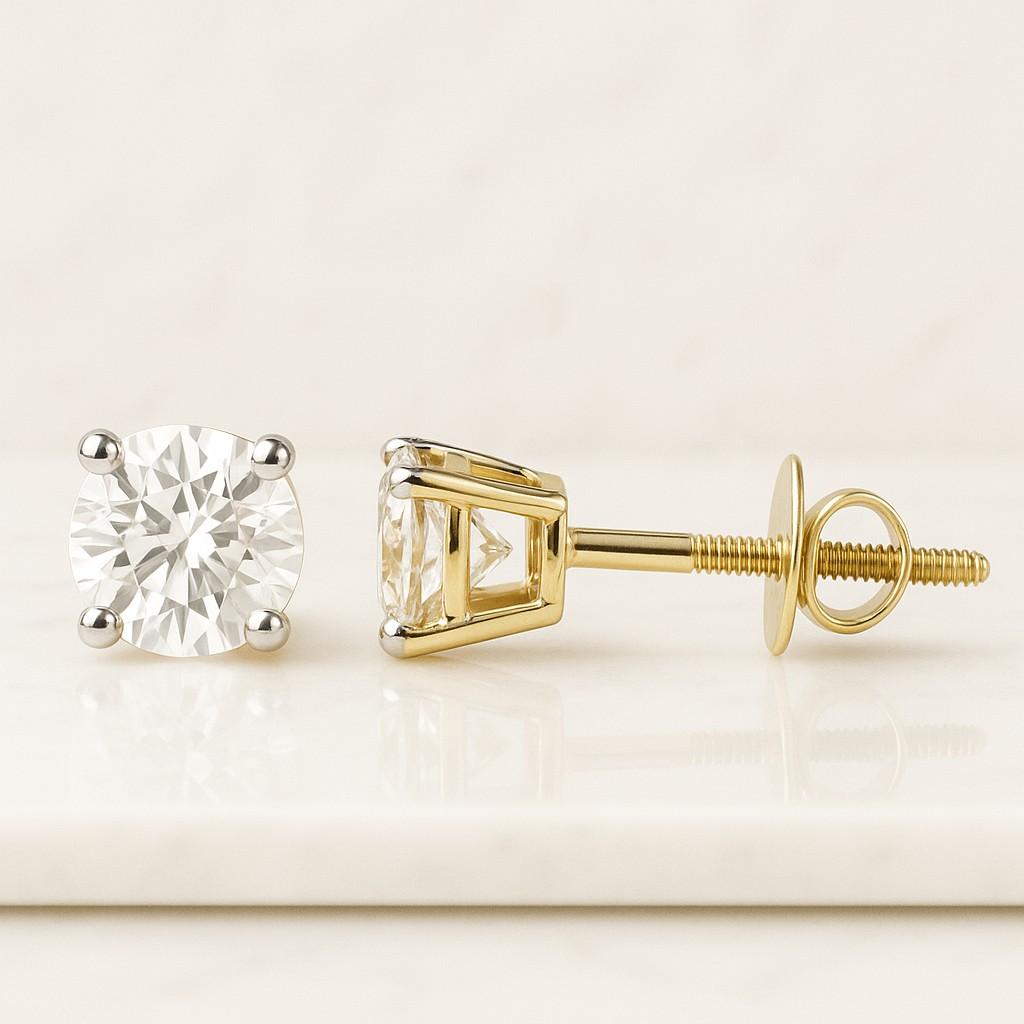 Lab-Grown Diamond Six Prong Stud Earrings Brilliant Round Cut Solitaire, Ethical & Sustainable