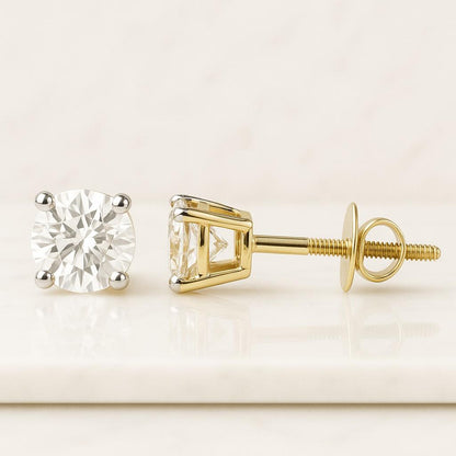 Lab-Grown Diamond Six Prong Stud Earrings Brilliant Round Cut Solitaire, Ethical & Sustainable