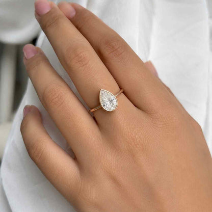 Lab-Grown Pear Diamond Bezel Set Ring, Pear Engagement Ring