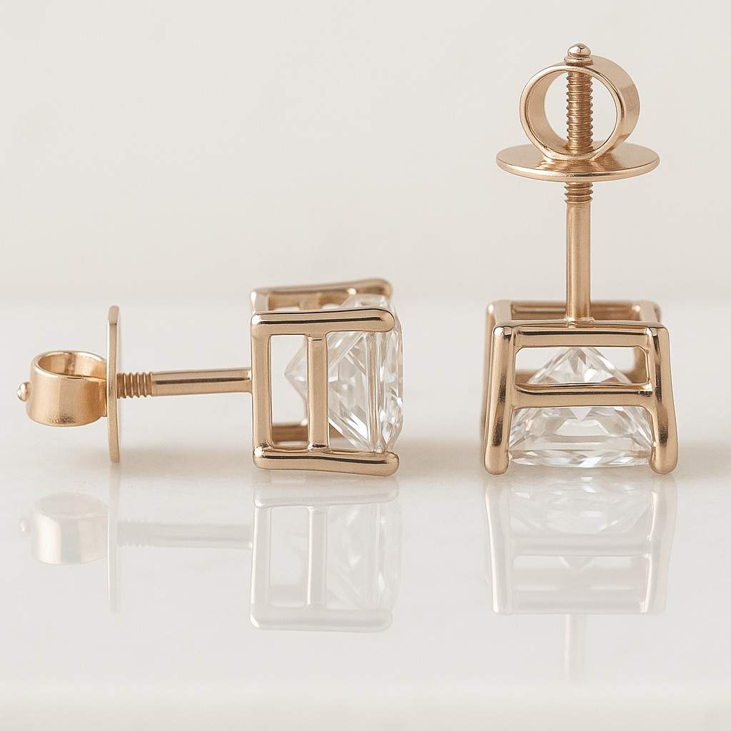 Lab Created Diamond Princess Cut Earrings 14k Gold Plated Sterling Silve