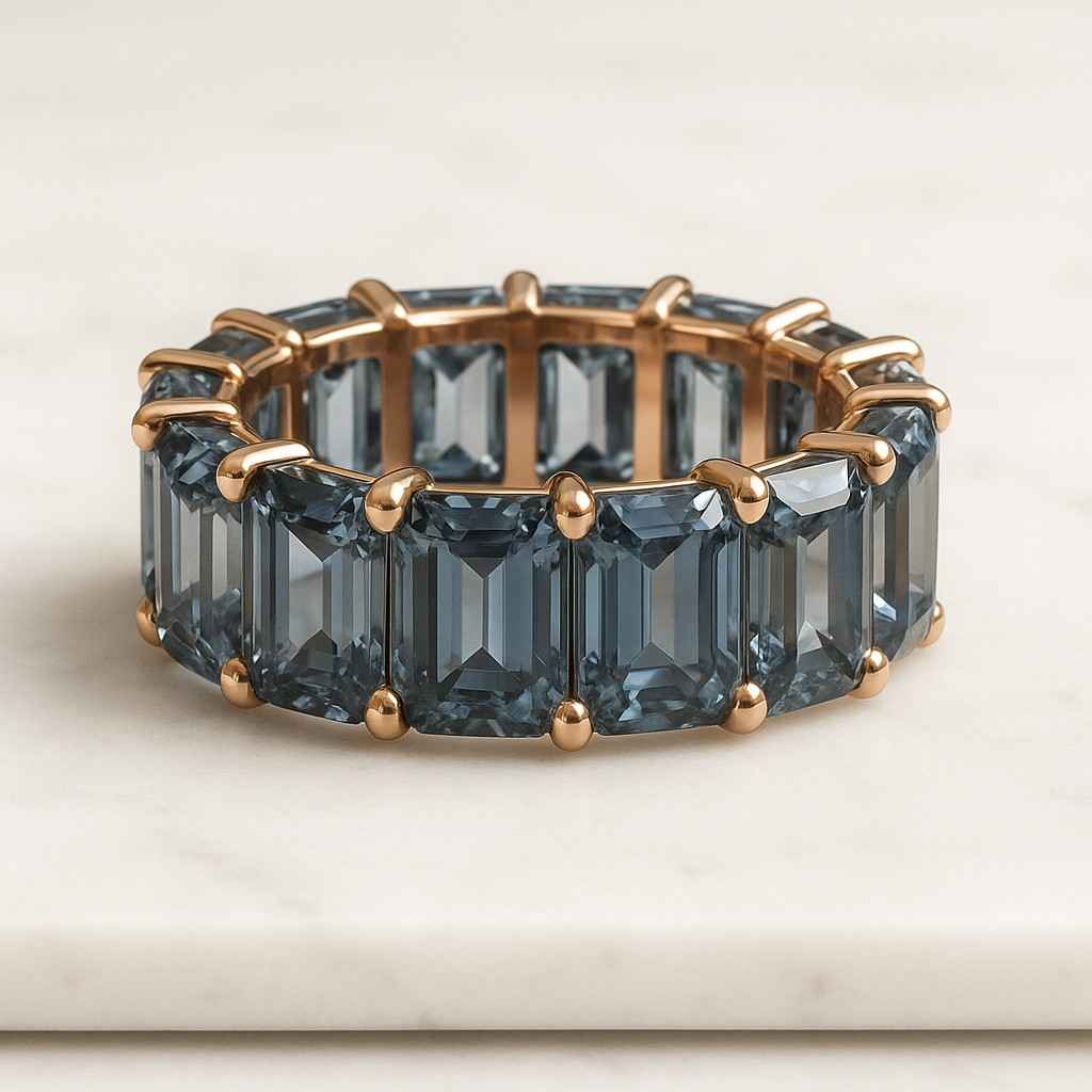 Emerald Cut Lab Grown Diamond Eternity Band 14K Yellow Gold