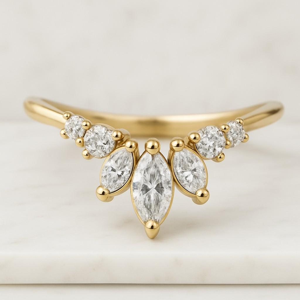 Marquise Engagement Ring Set Solitaire Marquise Ring with Matching Band Unique Wedding Ring Women Half Eternity Band Bridal Anniversary Ring