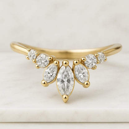 Marquise Engagement Ring Set Solitaire Marquise Ring with Matching Band Unique Wedding Ring Women Half Eternity Band Bridal Anniversary Ring