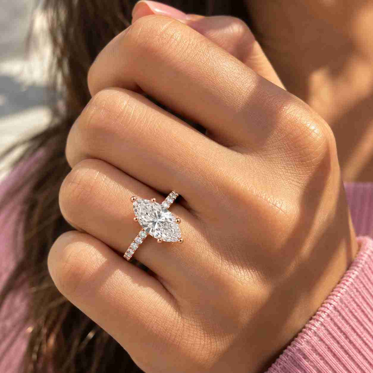 marquise cut lab grown diamond pave engagement ring