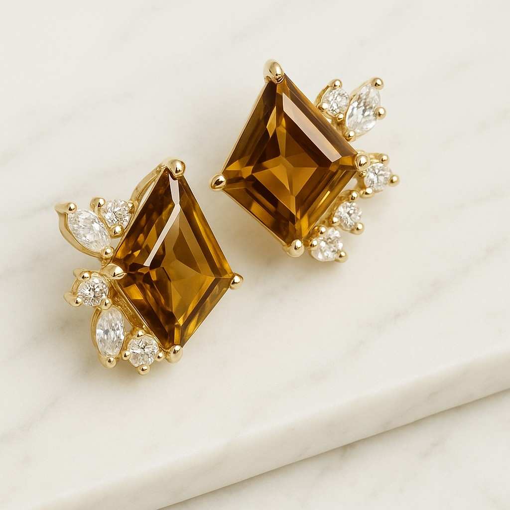 Kite Cut Diamond Stud Earrings Geometric Gold Minimalist Jewelry