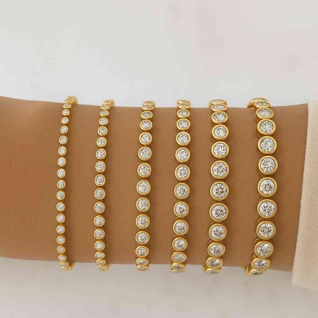 Lab Grown Diamond Tennis Bracelet Solid Gold Bezel Set