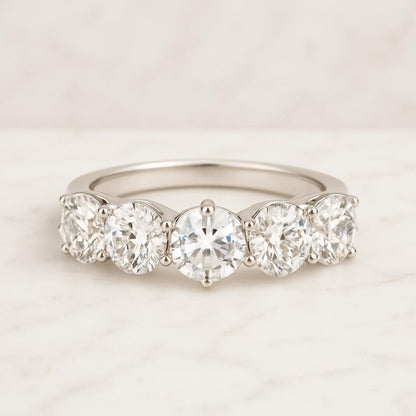 Lab Grown Diamond Wedding Band 1.20 TCW Five Stone Ring 5 Stone Half Eternity Band 14K Gold Bar Setting Five Stone Band