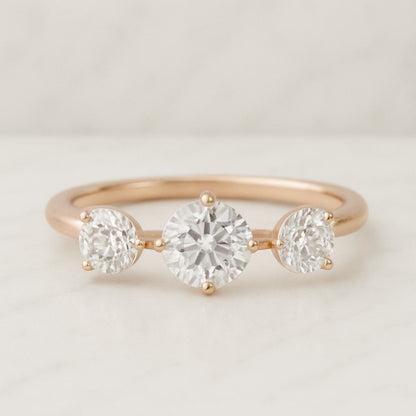 Flush Set Diamond Wedding Band Three Stone Round Cut Diamond Gypsy Set