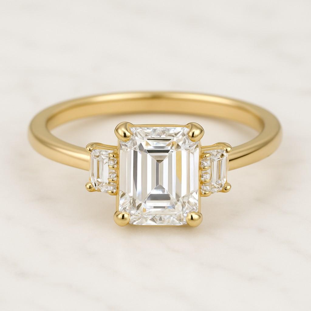 4 carat E color VVS2 Clarity IGI CERTIFIED Three Stone Emerald Cut Lab Grown Diamond Engagement Ring, 18k White Gold