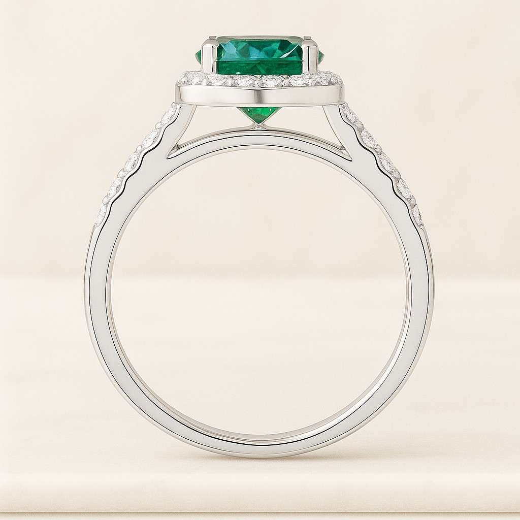 Lab Grown Round Brilliant Cut Diamond Engagement Ring with Halo and Pave Band in Gold Silver IGI Certified Lab Diamond Gift Ring