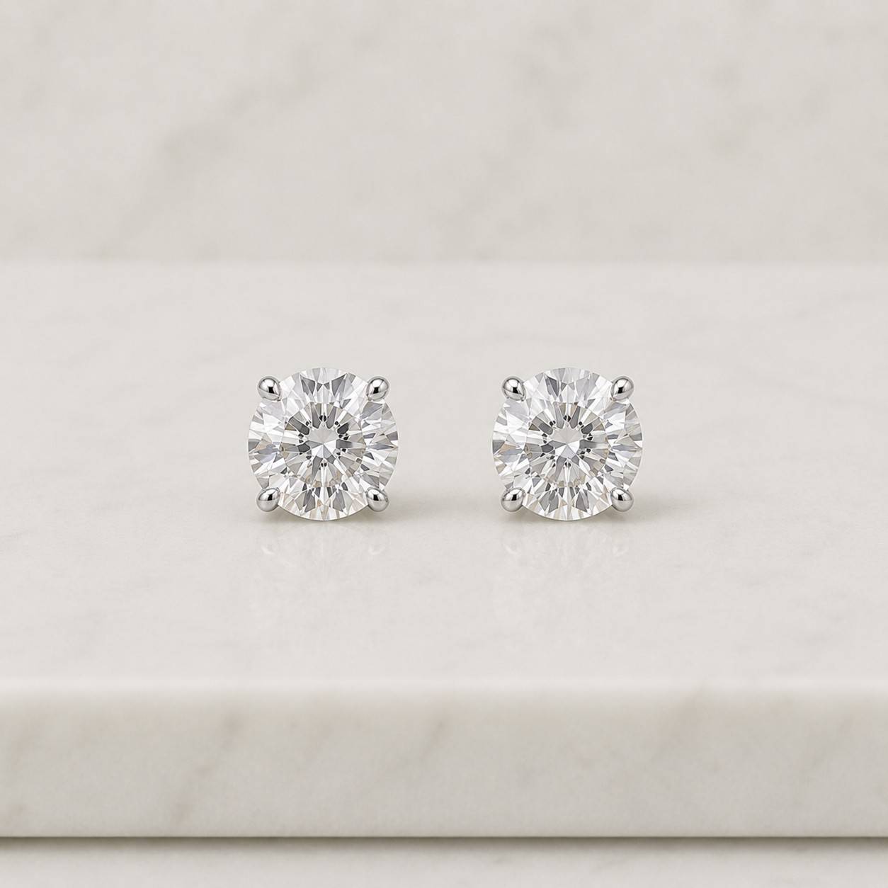 6 Carat Round Cut Lab Grown Diamond Stud Earrings, IGI Certified, 14K Gold
