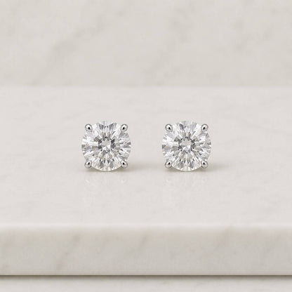 6 Carat Round Cut Lab Grown Diamond Stud Earrings, IGI Certified, 14K Gold
