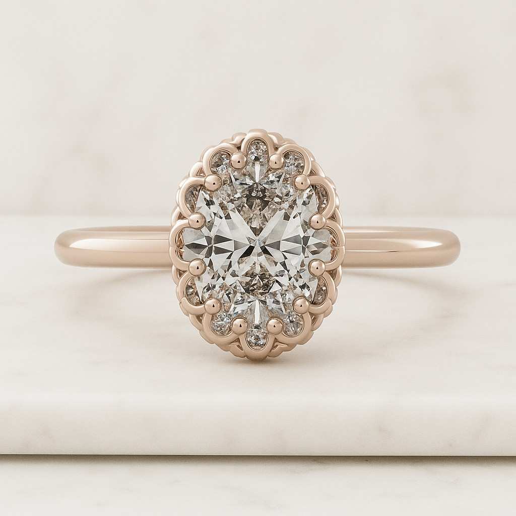 Lab Created Diamond Engagement Ring Oval Cut Diamond Hidden Halo Ring Handmade Jewelry by Diamondrensu