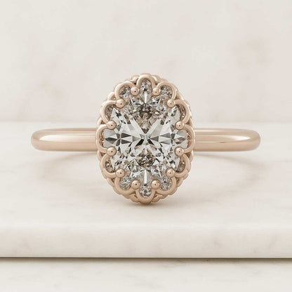 Lab Created Diamond Engagement Ring Oval Cut Diamond Hidden Halo Ring Handmade Jewelry by Diamondrensu
