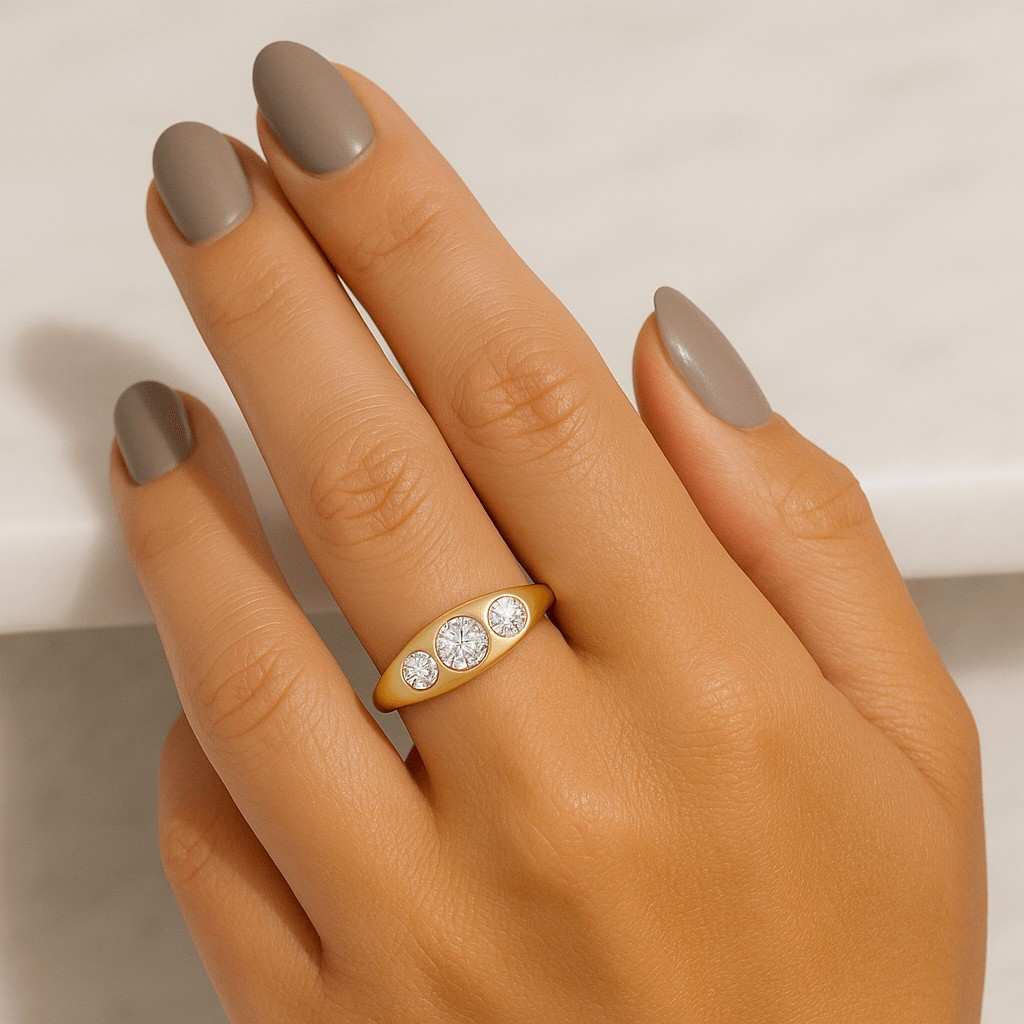 Lab Diamond Band Round Bezel Set Lab Diamond Band Alternate Diamond Eternity Band 14K Gold Stackable Matching Ring for Women