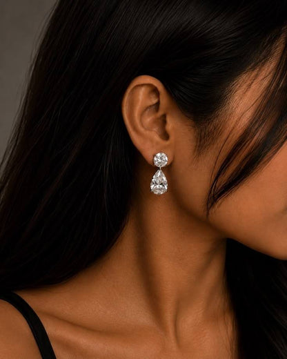 Round Cut Lab Diamond Bridesmaid Earrings / Solitaire Diamond Drop Earrings / 14K Yellow Gold Hand Made Diamond Lever Back Earrings
