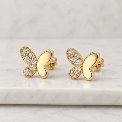 Lab Diamond Butterfly Stud Earrings: 14k Marquise Round Diamond, Everyday Jewelry
