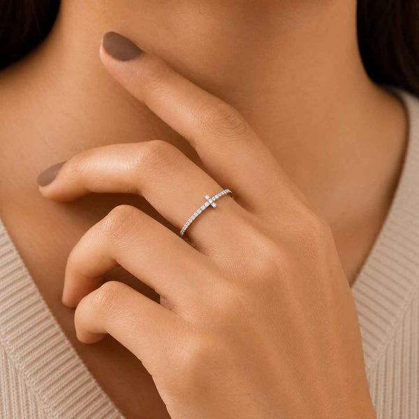 Lab Diamond Cross Ring in 14K Gold | Baguette and Round Diamonds | 0.25 CTW | 11.5mm