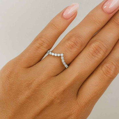 Lab Diamond Curved Wedding Band Solid 10K 14K 18K Gold Ring Minimalist Contour Women Simple Wedding Ring Round Solitaire Yellow Rose White