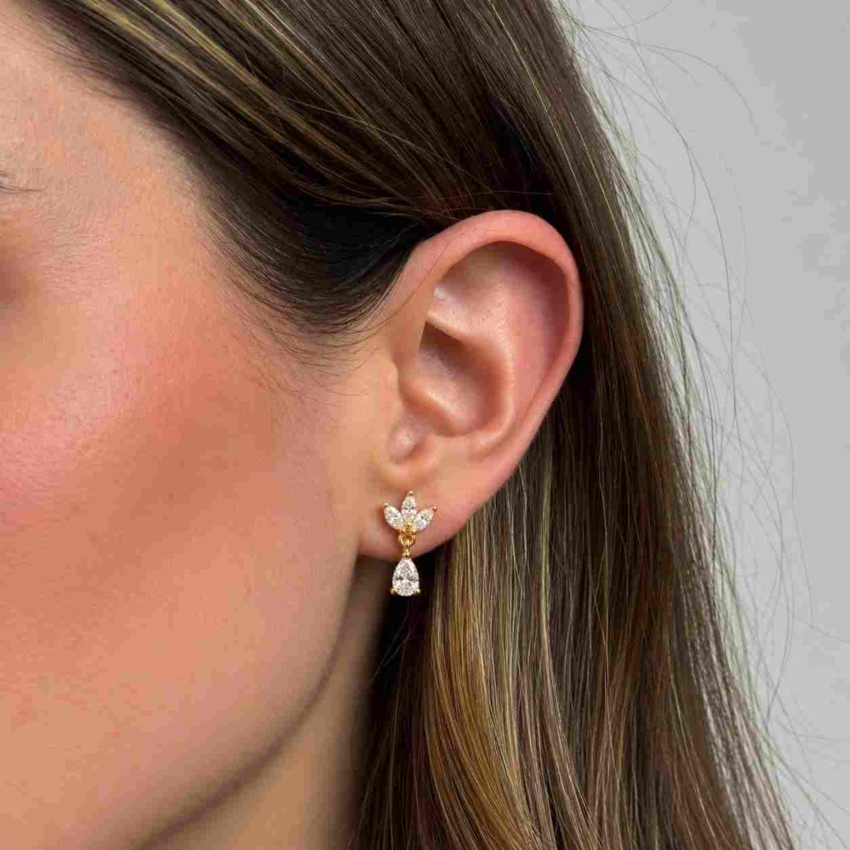 Lab Diamond Drop Earrings: 3.4 Carat Pear Cut, Platinum Plated Sterling Silver

