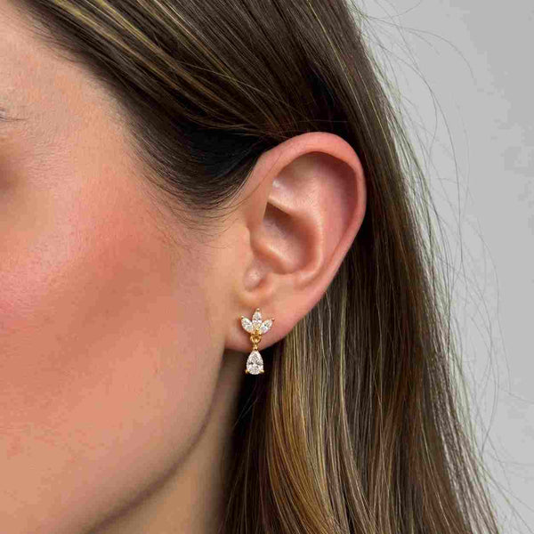 Lab Diamond Drop Earrings: 3.4 Carat Pear Cut, Platinum Plated Sterling Silver

