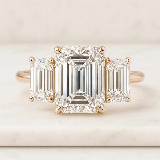 Lab Diamond Engagement Ring 14K Yellow Gold Bezel Set Baguette Side Stones Ring Art Deco Statement Ring