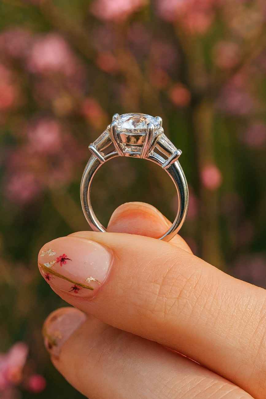 Lab Diamond Engagement Ring Round Cut Diamond Ring 3 Stone Ring for Hand Made Diamond Trilogy Ring For Her