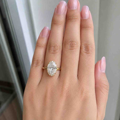 Lab Diamond Hidden Halo Ring With Matching Open Band, D VVS2 IGI Certified Oval Diamond, Solitaire Bridal Ring Set