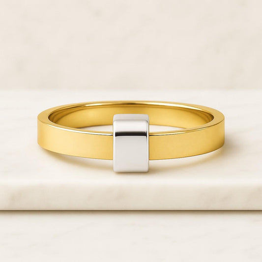 Lab Diamond Multi Link Ring 18K Gold Micron on Sterling Silver Statement Eternity Linked Ring