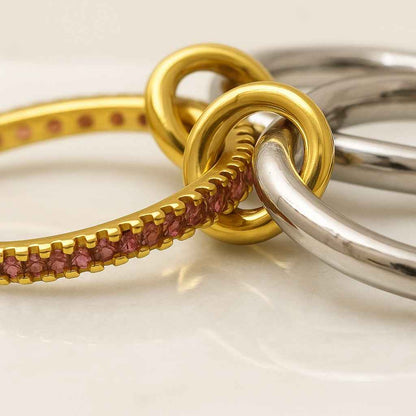 Lab Diamond Multi Link Ring 18K Gold Sterling Silver Statement Eternity Linked Ring Interlocking Set