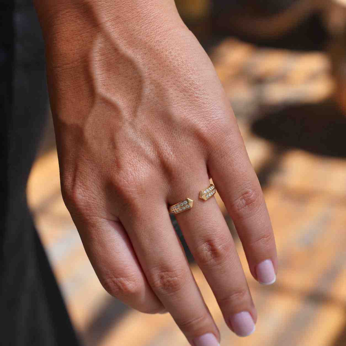 Lab Diamond Open Wedding Band, Yellow Gold Pave Cuff Ring, Stackable Bridal Ring
