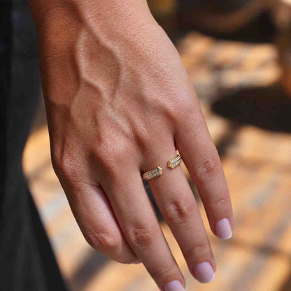 Lab Diamond Open Wedding Band, Yellow Gold Pave Cuff Ring, Stackable Bridal Ring
