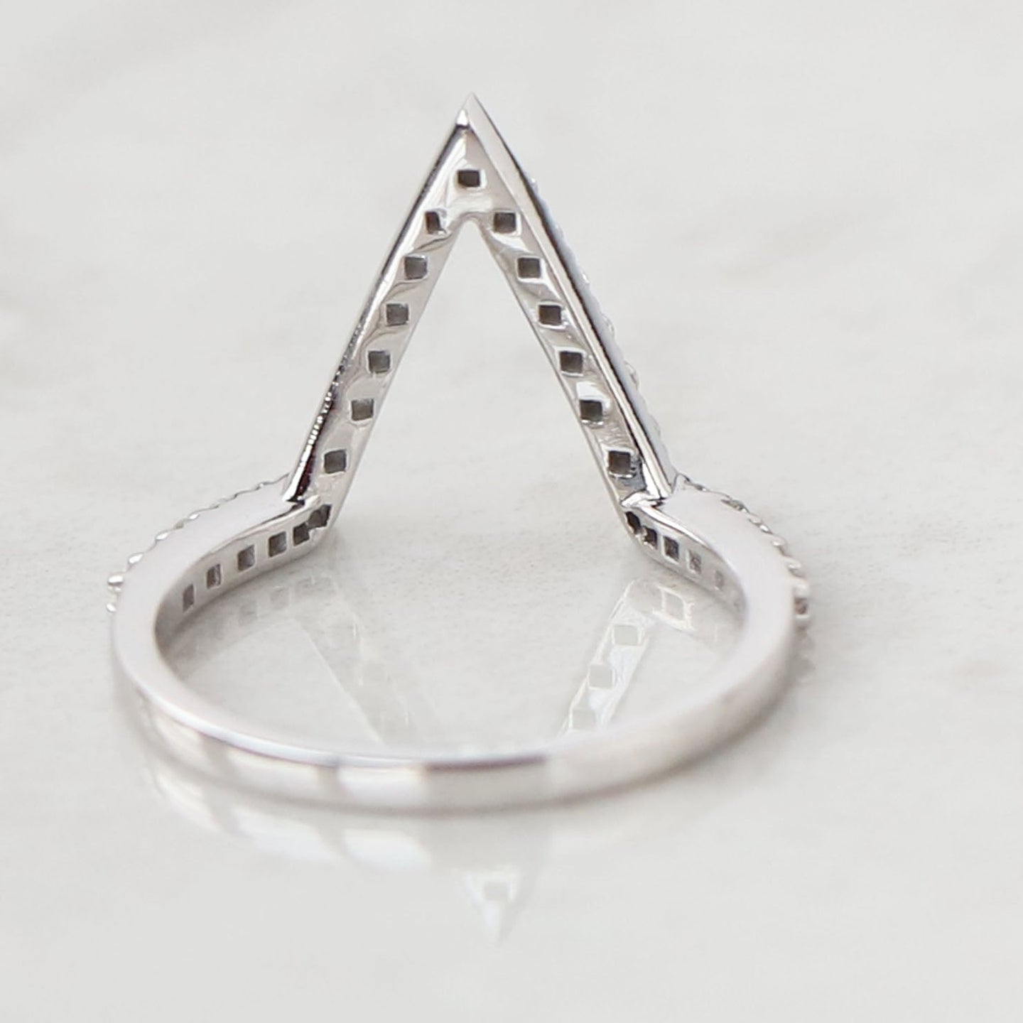 Lab Diamond V Shaped Ring, Solid 14K Gold Ring