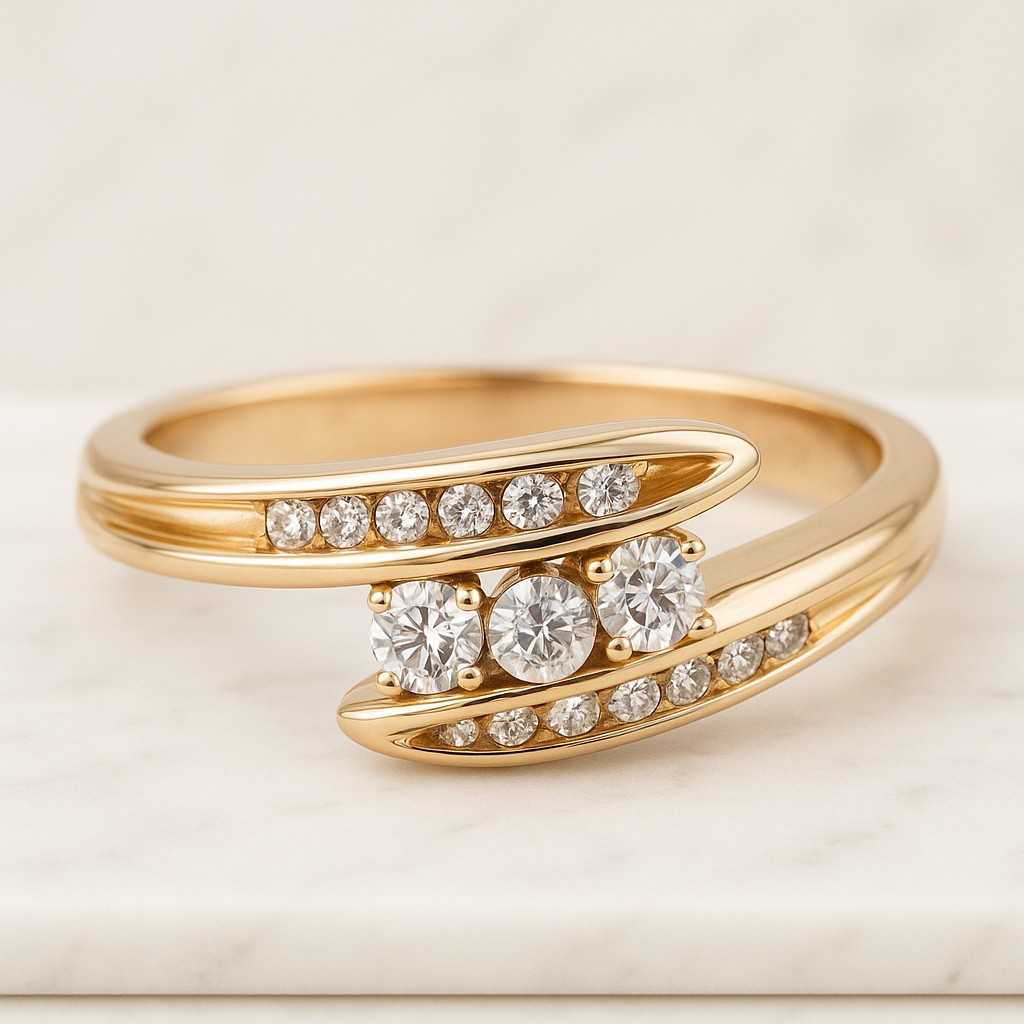 Lab Diamond Wrap Ring Solid Gold Spiral Band