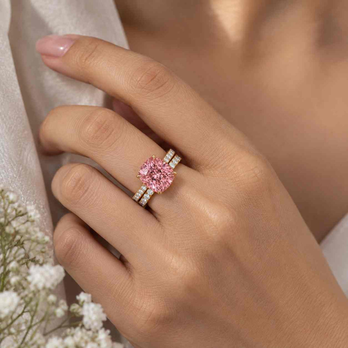 Lab Grown Cushion Diamond Three Stone Engagement Ring, 14K Gold Twisted Band Ring For Birthday Gift, Lab Diamond Ring For Wedding Gifts
