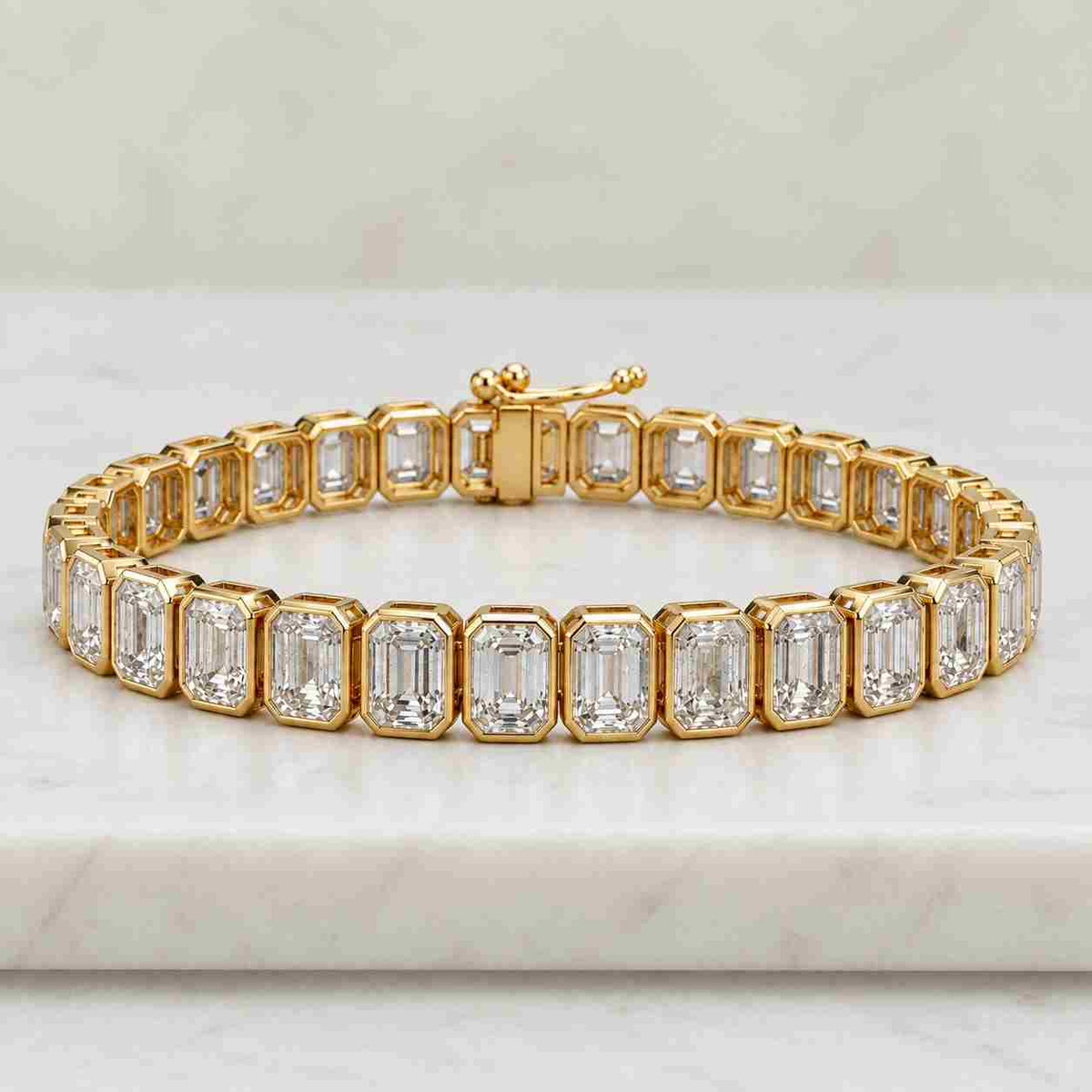 Lab Grown Diamond Bezel Set Tennis Bracelet, Dainty Emerald Cut Diamond Bracelets 14K Gold
