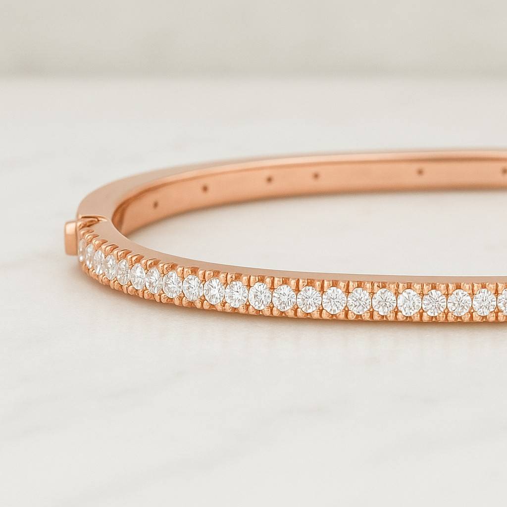 Lab Grown Diamond Bracelet  White Gold Platinum Pavé Two Row Bangle