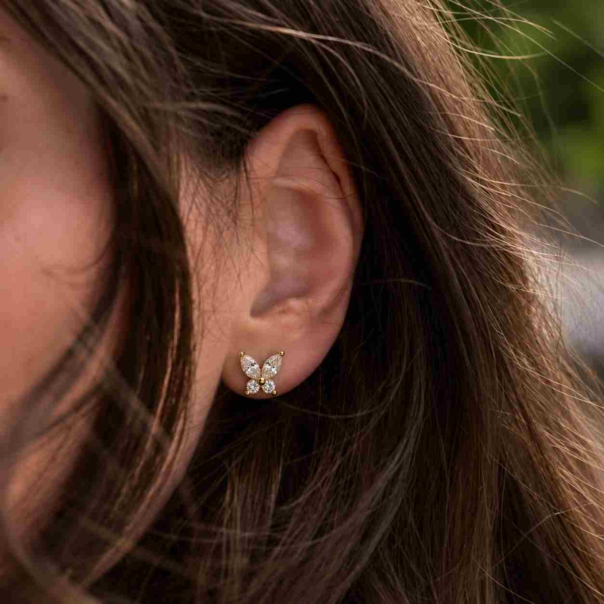 lab grown diamond butterfly earrings marquise & round cut studs dainty diamond earrings anniversary gift silver/gold/platinum wedding studs
