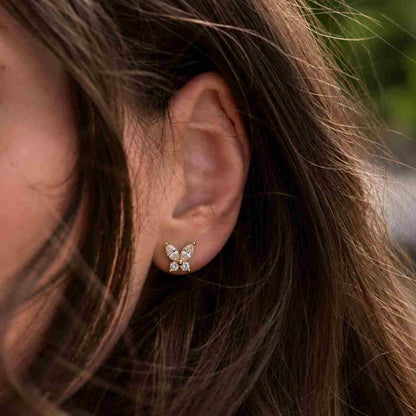 Lab Grown Diamond Butterfly Earrings Marquise & Round Cut Studs Dainty Diamond Earrings Anniversary Gift Silver/Gold/Platinum Wedding Studs
