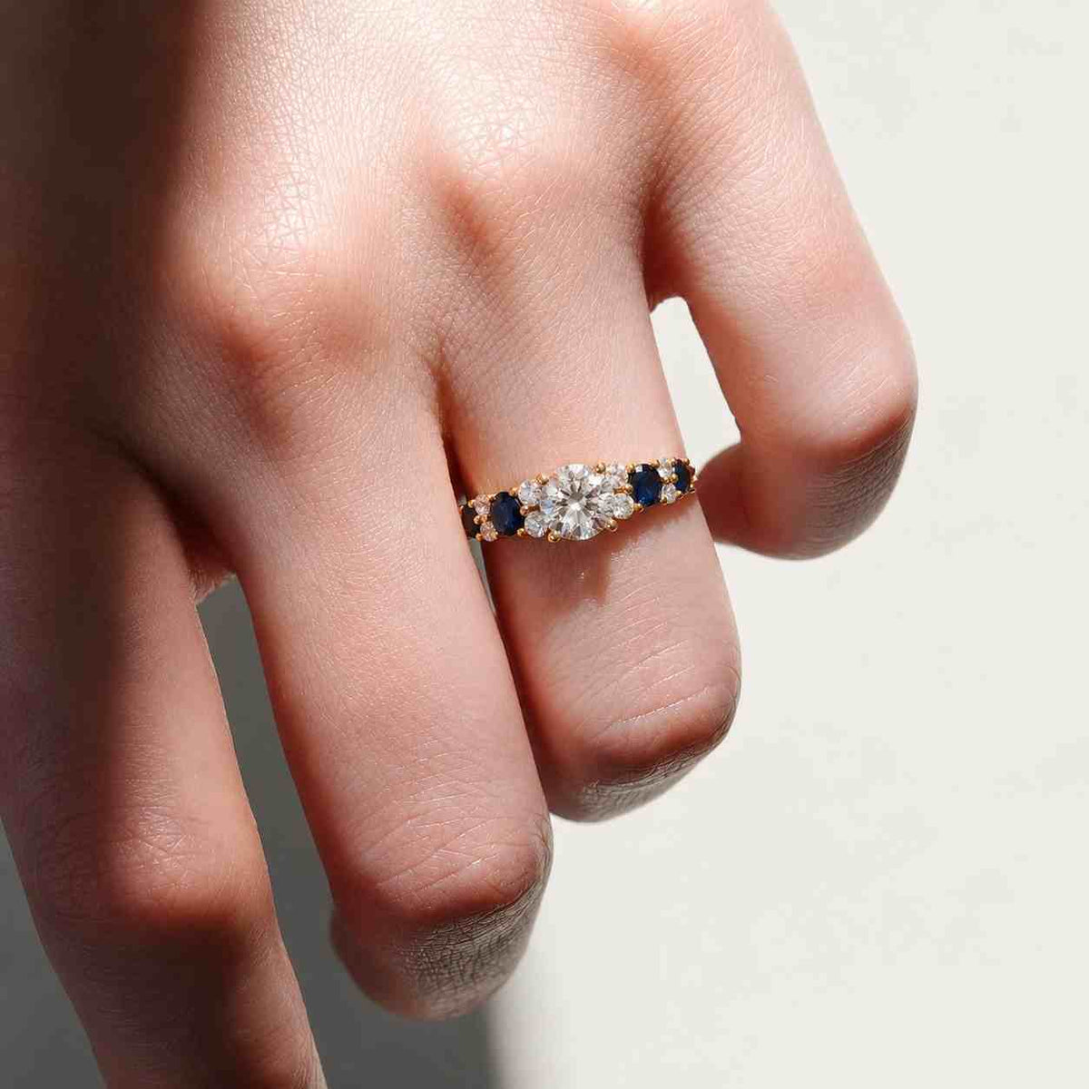 round cut lab grown diamond bypass ring: 18k yellow gold bezel engagement ring

