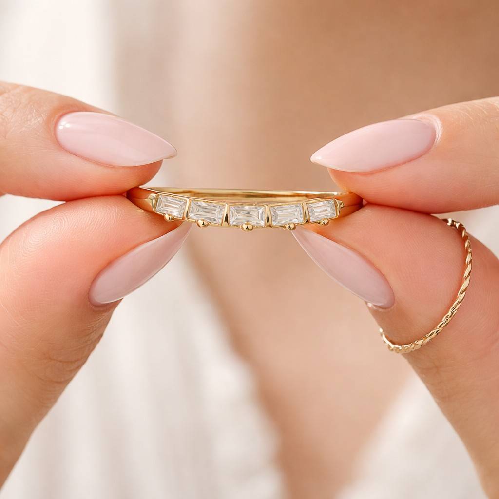 lab grown diamond chevron wedding band