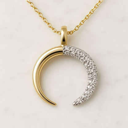 Lab Grown Diamond Crescent Pendant Dainty Gold Half Moon Necklace