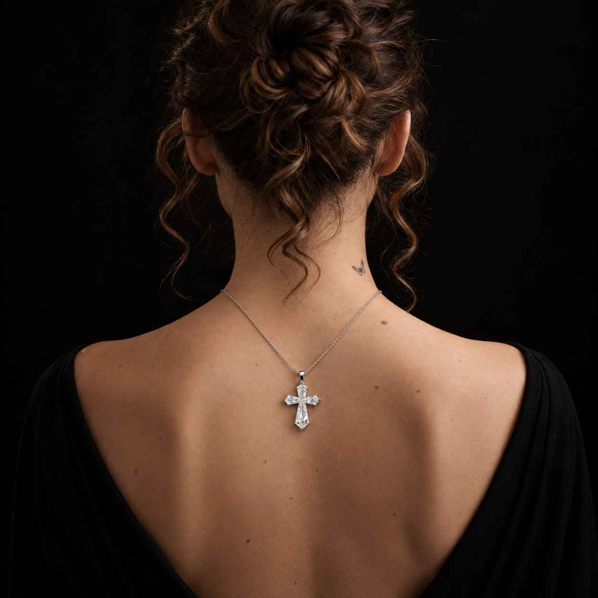 lab grown diamond cross pendant, long shield pendant
