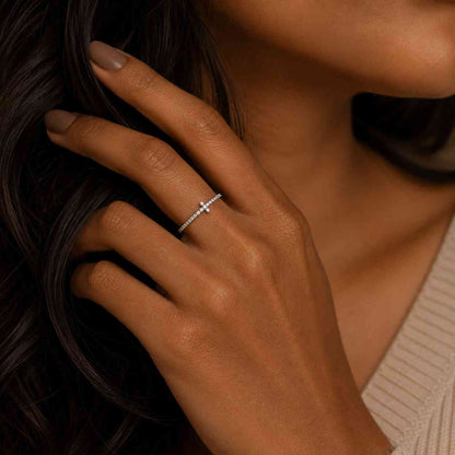 Lab Grown Diamond Cross Ring | Gold Sideways Charm