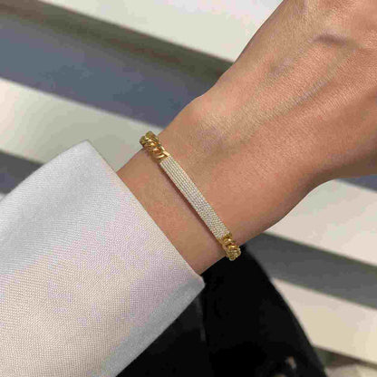 Lab Grown Diamond Cuban Chain Bracelet, 14K Gold Baguette Round Bar Link Jewelry, Marzelyne
