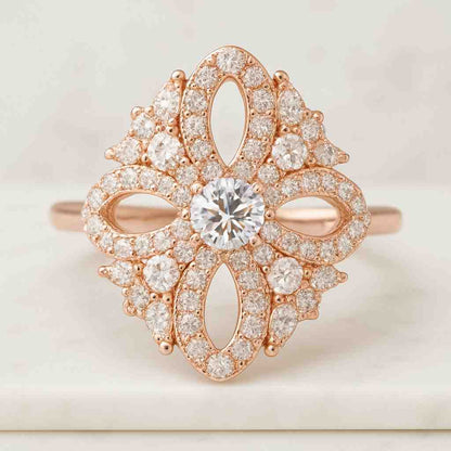 Lab Grown Diamond Curved Ring, CVD Diamond Solitaire Ring For Wedding Gift