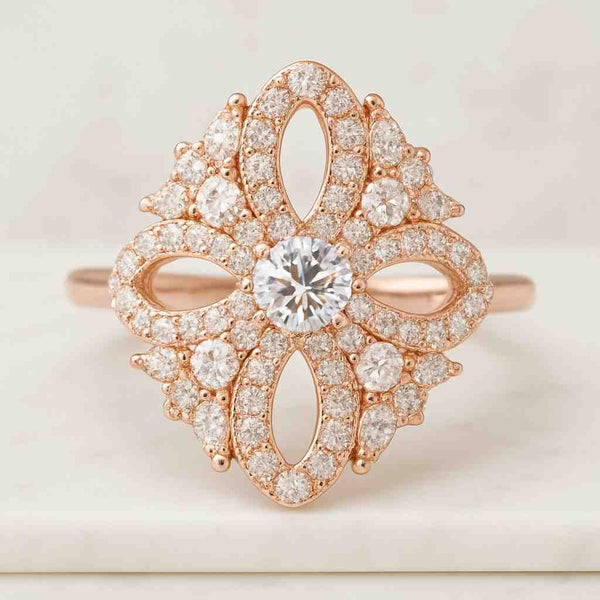 Lab Grown Diamond Curved Ring, CVD Diamond Solitaire Ring For Wedding Gift