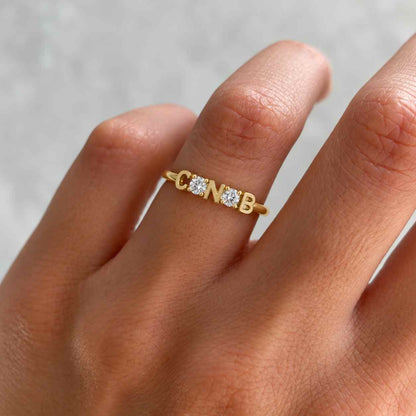 Lab Grown Diamond Custom Name Ring, Lab Grown Diamond Initial Letter, Yellow Gold Personalized Jewelry
