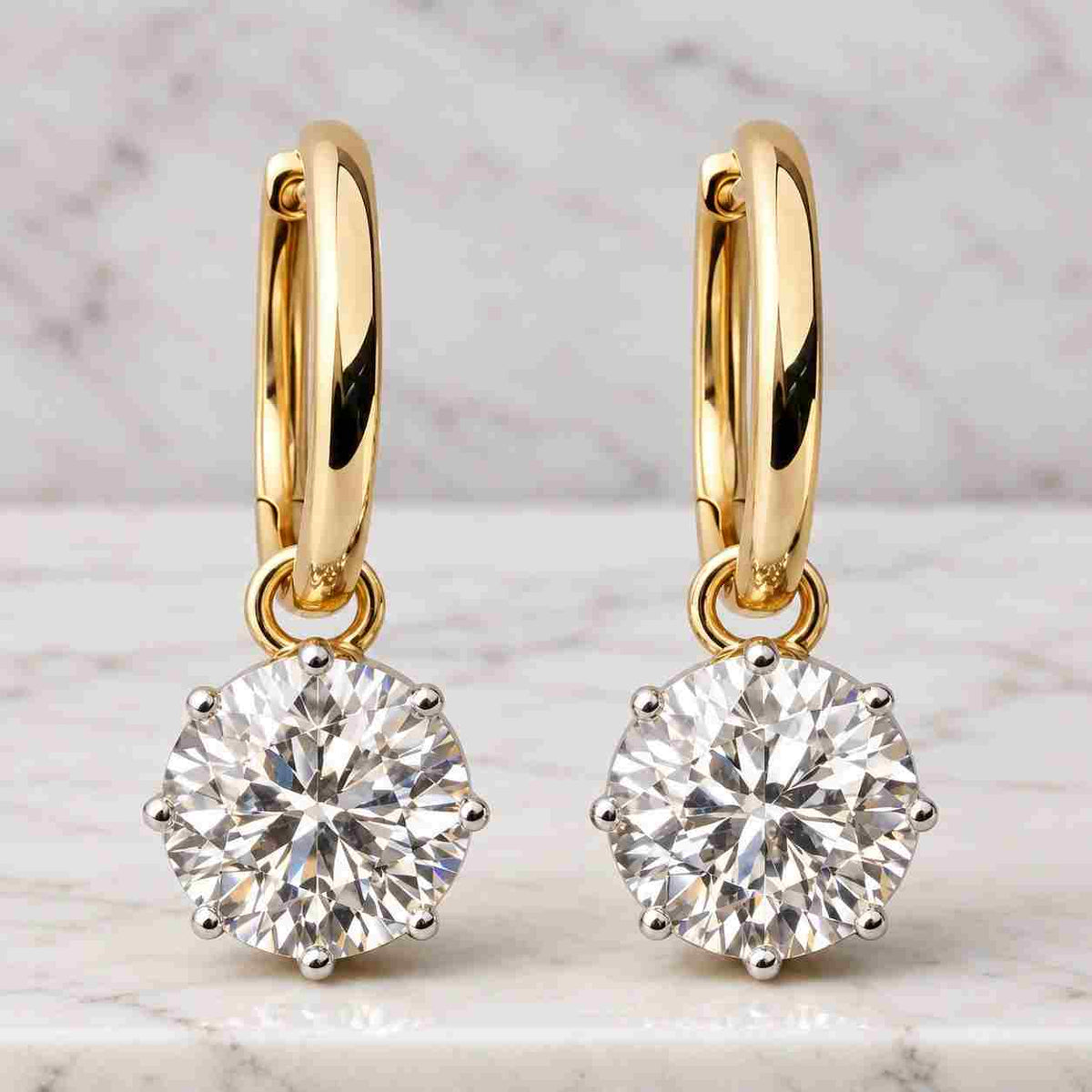lab grown diamond dangle earrings | 14k gold pear & round cut
