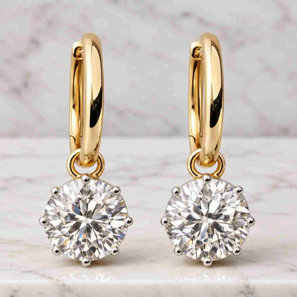Lab Grown Diamond Dangle Earrings | 14K Gold Pear & Round Cut
